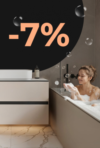 Скидка 7% на мебель для ванной комнаты из новых коллекций.