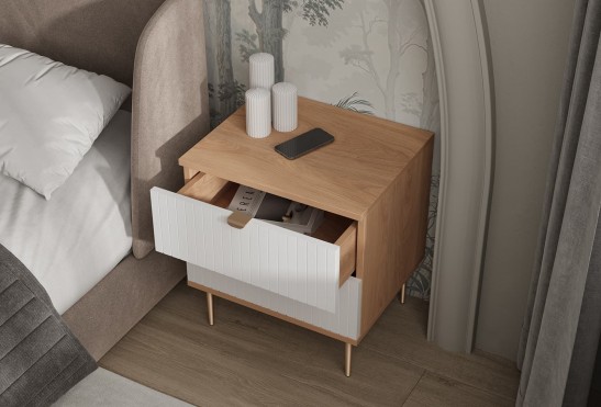 Тумба прикроватная Аврора‑13 (цвет RAL 9003 / Дуб Медовый)