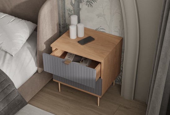 Тумба прикроватная Аврора‑14 (цвет RAL 7000 / Дуб Медовый)