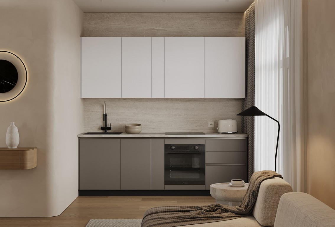 Кухня Эва‑3‑1 (цвет Матовый Темно‑Серый / Матовый Белый)