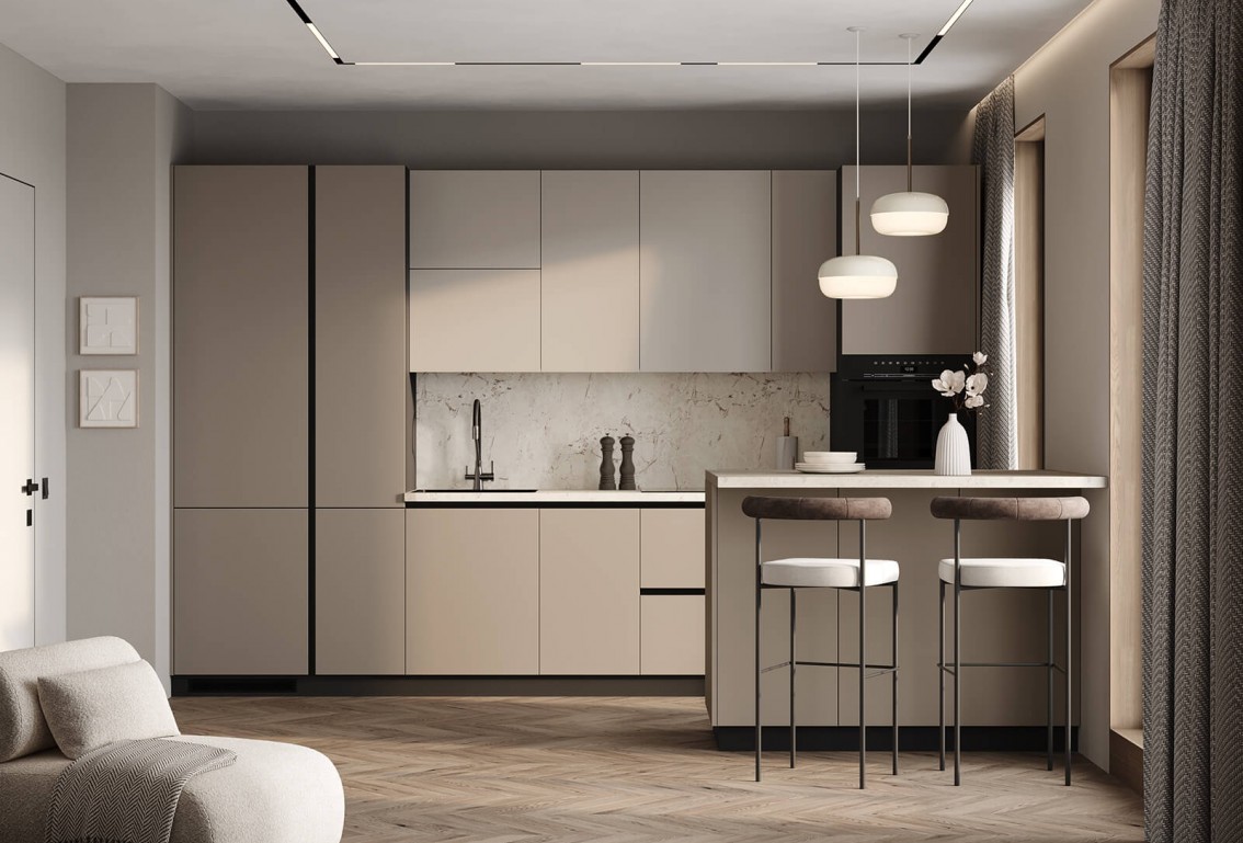 Кухня Прайм‑5‑1 (цвет Кофейный крем&nbsp;/ Пустынный) 